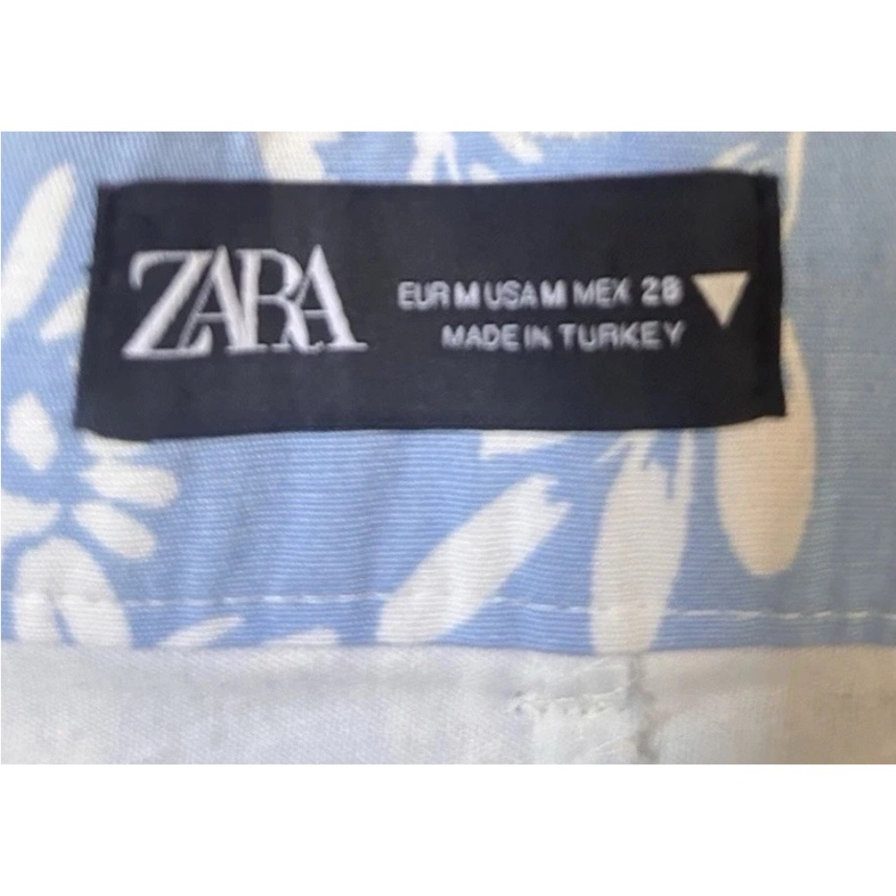 Zara Light Blue-White High-Waist Floral Belted Summer Resortwear Mini Shorts Med - Picture 4 of 5